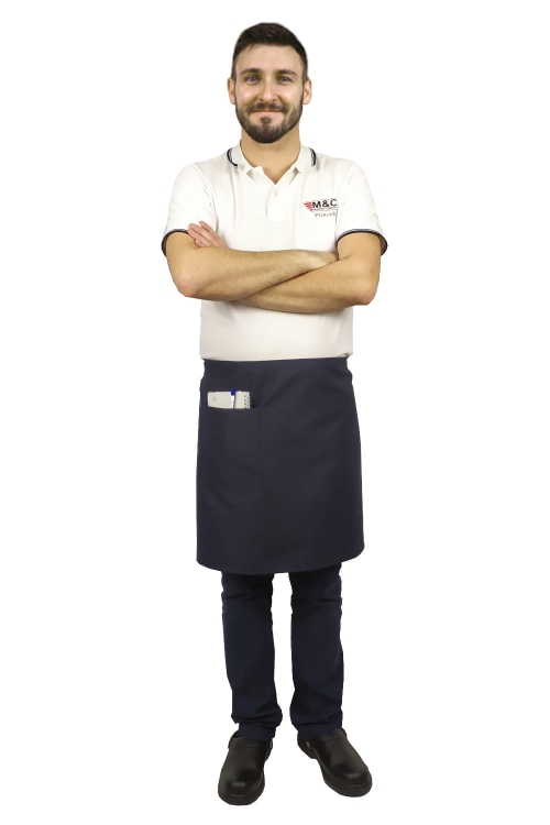 Zilā oficianta priekšautu garums 50cm