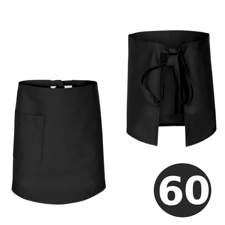 Melnā bārmeņu priekšautu garums 60 cm
