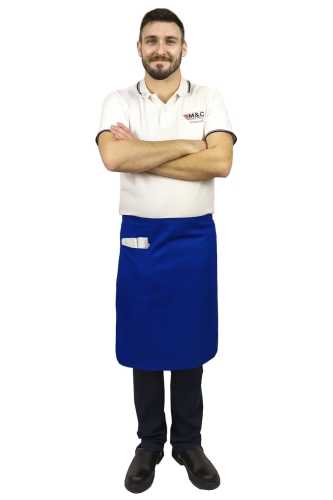 Zilā garā viesmīlības priekšautu 60 cm garumā.