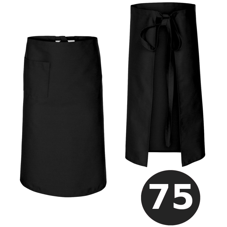 Melnā bārmeņu priekšautu, garums 75 cm