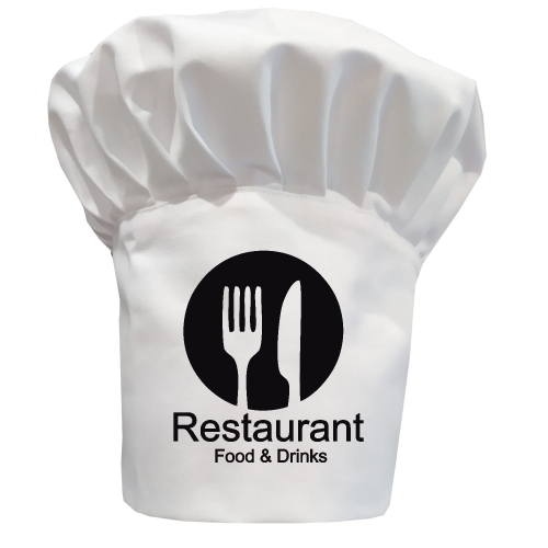 Tavs uzraksts uz šefpavāra cepures Restaurant Food&Drinks