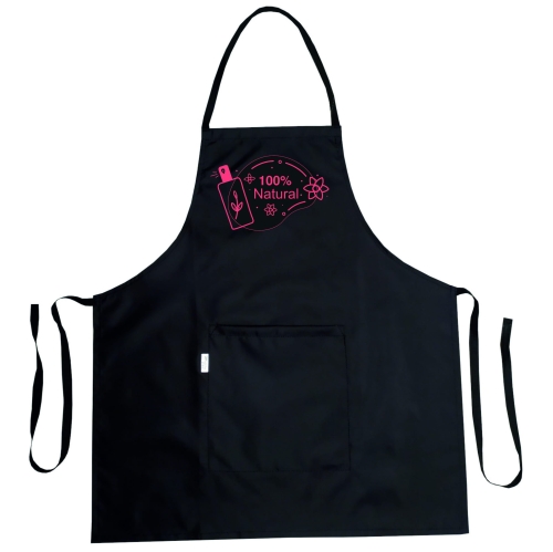 Ūdensizturīgs kosmētikas priekšauts ar 100% dabīgu kosmētiku grafiku.