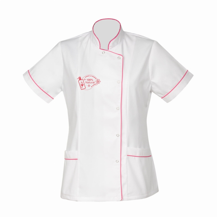 Balts kosmētiskais žakets ar amarantas apdari