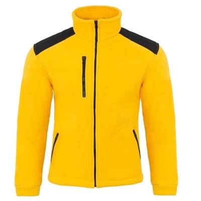 Polāra jaka ar melniem ieliktņiem dzeltenā krāsā.