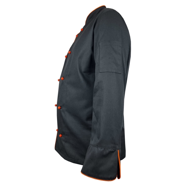 Oranžs apdare melnai pavāra jakai