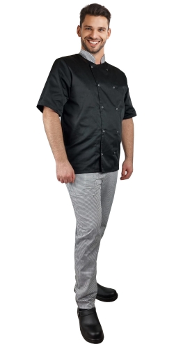 Garās piedurknes šefpavāra jaka ar pogām pepita rakstā.