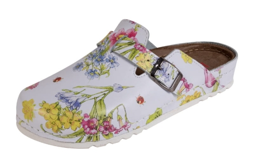 Skórzane klapki medyczne w kwiaty