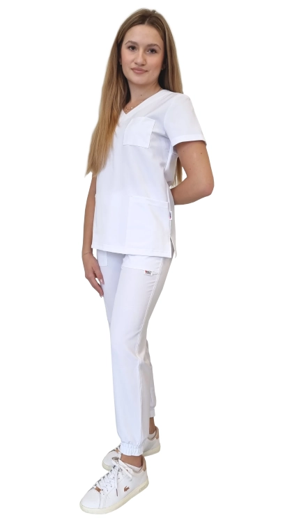 Komplet medyczny damski białym – scrubs CASUAL PREMIUM