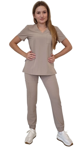 Komplet medyczny damski beżowy – scrubs CASUAL PREMIUM