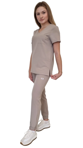 Beżowy komplet medyczny damski – scrubs CASUAL PREMIUM