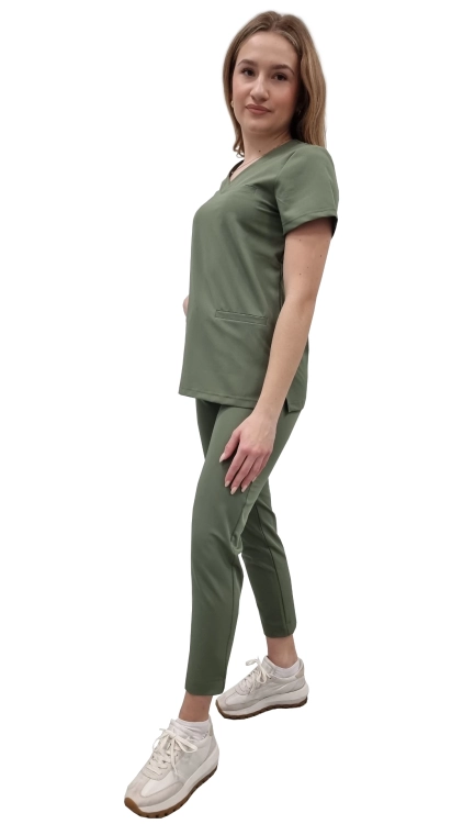 Oliwkowy kolor kompletu medycznego damskiego BASIC PREMIUM