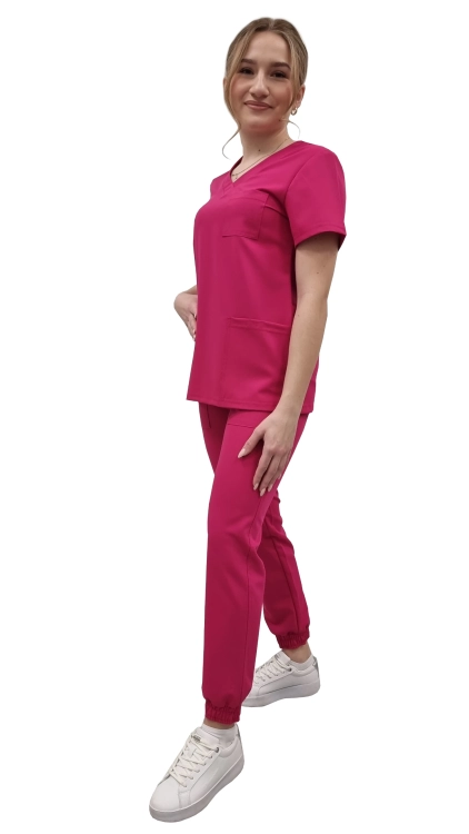 Amarantowy komplet medyczny damski – scrubs CASUAL PREMIUM