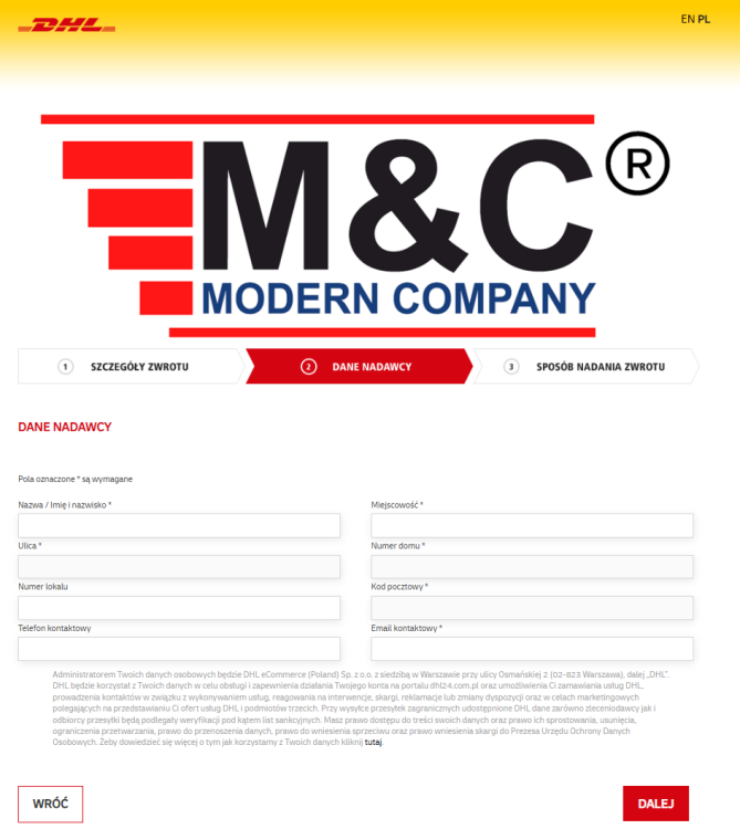 Wysokiej jakości etykieta wysyłkowa DHL PARCEL