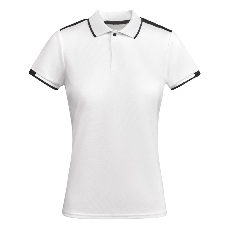 Koszulka polo damska elegancka z czarnymi wstawkami