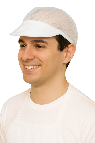 Balta tiulota cepure ar vizieri.