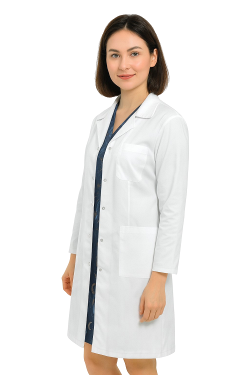 Damski fartuch medyczny lekarski w kolorze śnieżnobiałym