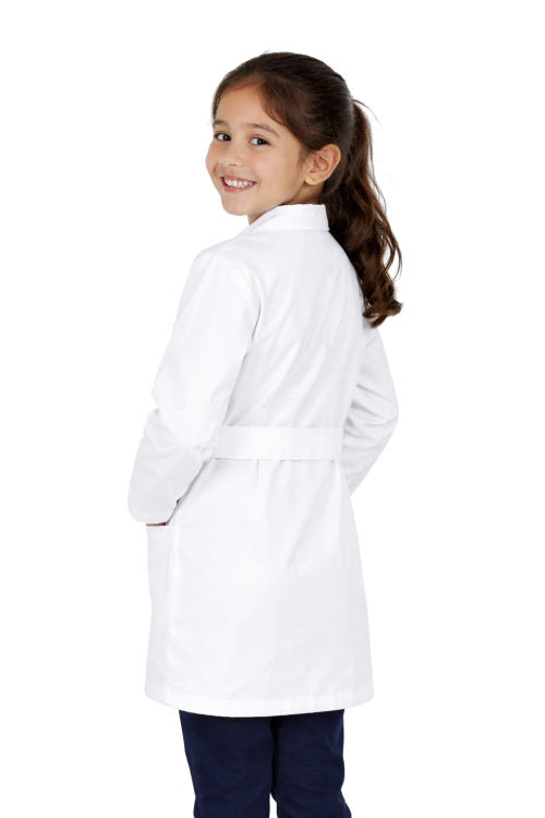 Fartuszek medyczny dzieciecy malego lekarza widok dziewczynki widok z tyłu.png