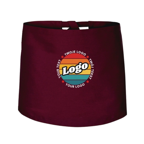 Zapaska kucharska krótka bordowa wiązana długość 40cm z twoim nadrukiem logo.jpg