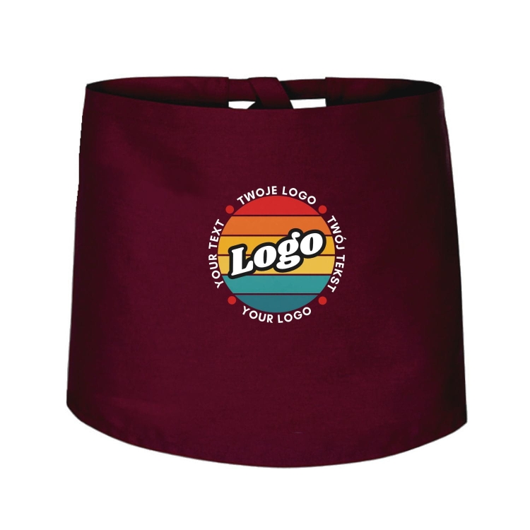 Zapaska kucharska krótka bordowa wiązana długość 40cm z twoim nadrukiem logo.jpg