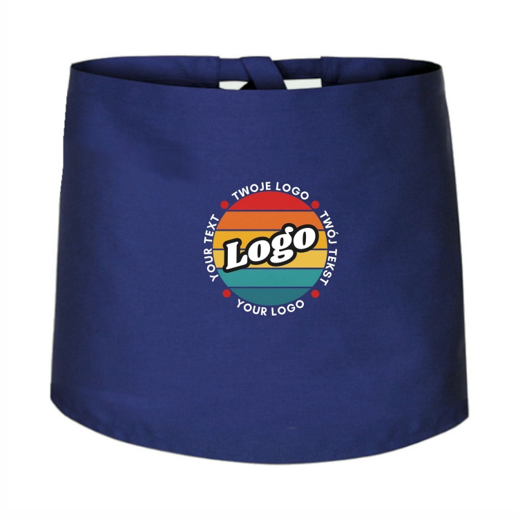 Zapaska kucharska krótka granatowa wiązana długość 40cm z twoim nadrukiem logo.jpg