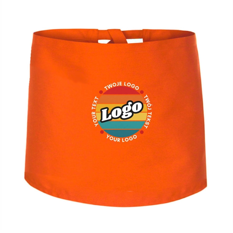 Zapaska kucharska krótka pomarańczowa wiązana długość 40cm z twoim nadrukiem logo.jpg