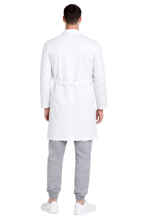 Śnieżnobiały fartuch laboratoryjny męski z guzikami