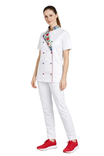 MASTER CHEF zestaw damski bluza i spodnie w kolorze białym z motywem kwiatowym