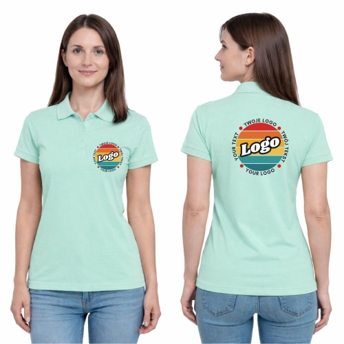 Koszulka polo damska miętowa krótki rękaw z własnym nadrukiem kreator online.jpg