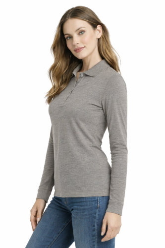 Koszulka polo damska długi rękaw szara lewy bok.png