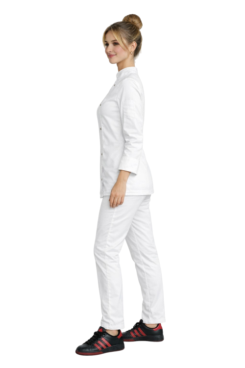 Komplet kucharski biały  damski z bluzą i spodniami z prostą nogawką