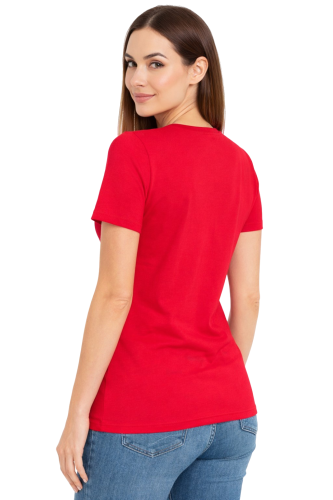 Koszulka z krótkim rękawem damska dekolt w serek kolor  czerwony widok z tyłu.png