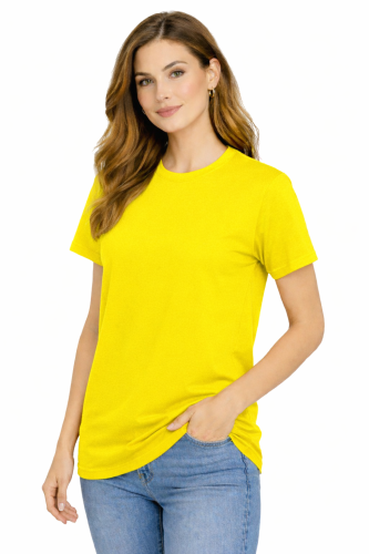 T-shirt damski krótki rękaw 100% bawełna kolor żółty widok z boku.png