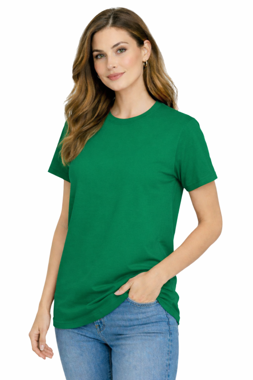 T-shirt damski krótki rękaw 100% bawełna kolor zielony widok z boku.png