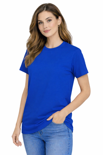 T-shirt damski krótki rękaw 100% bawełna kolor chabrowy widok z boku.png