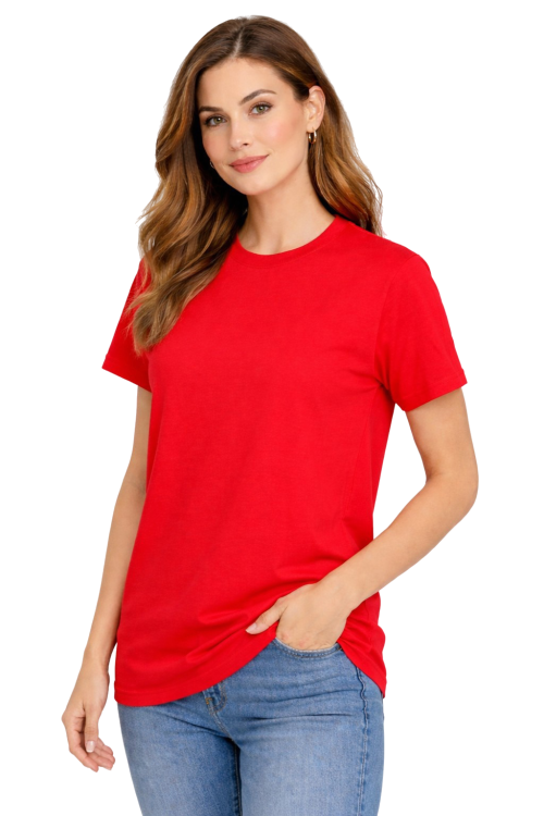 T-shirt damski krótki rękaw 100% bawełna kolor czerwony widok z boku.png