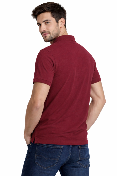 Koszulka polo męska krótki rękaw bordowa widok z tyłu.png