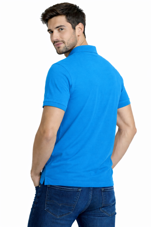 Koszulka polo męska krótki rękaw niebieska widok z tyłu.png