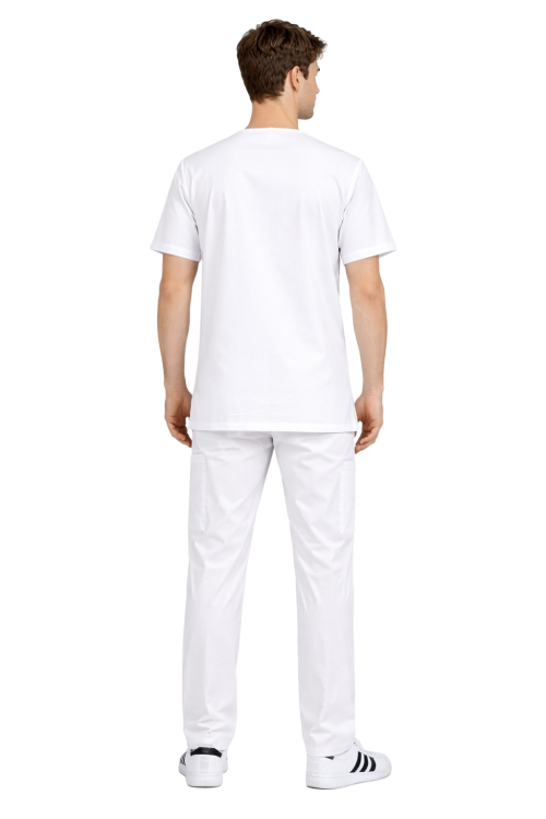 Komplet męski medyczny biały BASIC PREMIUM widok z tyłu.png