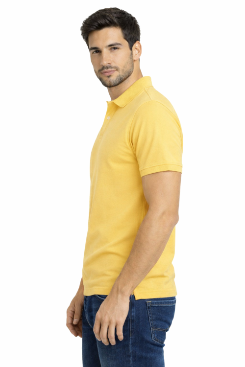 Koszulka polo męska krótki rękaw jasno żółta widok z boku.png