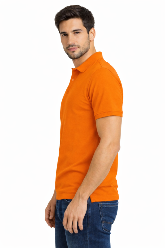 Koszulka polo męska krótki rękaw pomarańczowa widok z boku.png