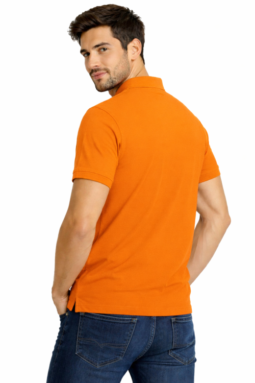 Koszulka polo męska krótki rękaw pomarańczowa widok z tyłu.png