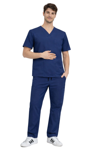 Komplet męski medyczny granatowy BASIC PREMIUM widok z przodu.png
