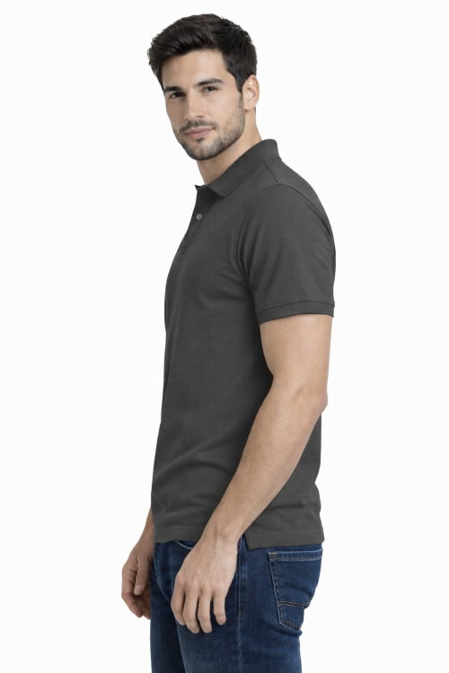 Koszulka polo męska krótki rękaw grafitowa widok z boku.png