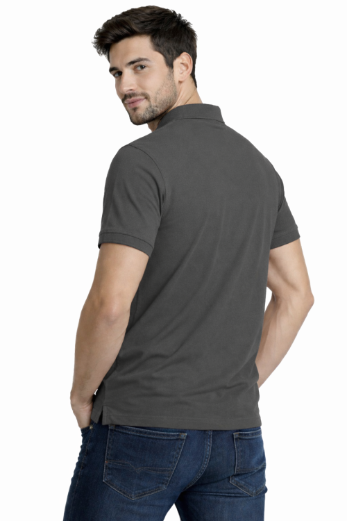 Koszulka polo męska krótki rękaw grafitowa widok z tyłu.png