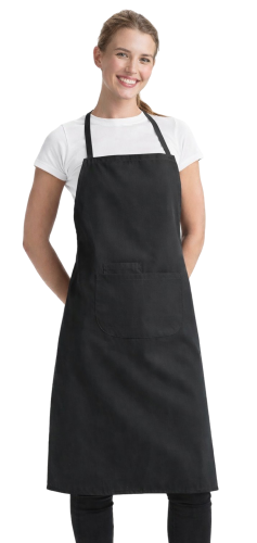 Fartuszek kuchenny z dużą i małą kieszenią na ramiączkach wiązany z tyłu czarny.png