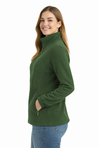 Bluza polarowa damska polar zapinany na zamek zielona butelka widok z boku.png