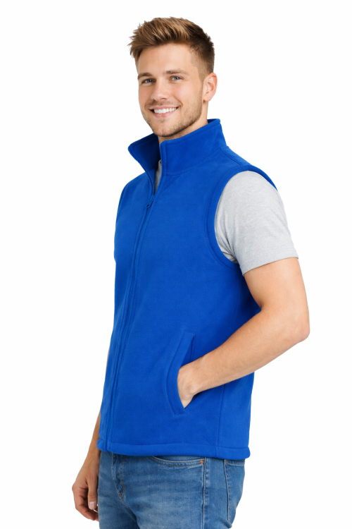 Kamizelka bezrękawnik polar zapinany na zamek chabrowy widok z boku.png