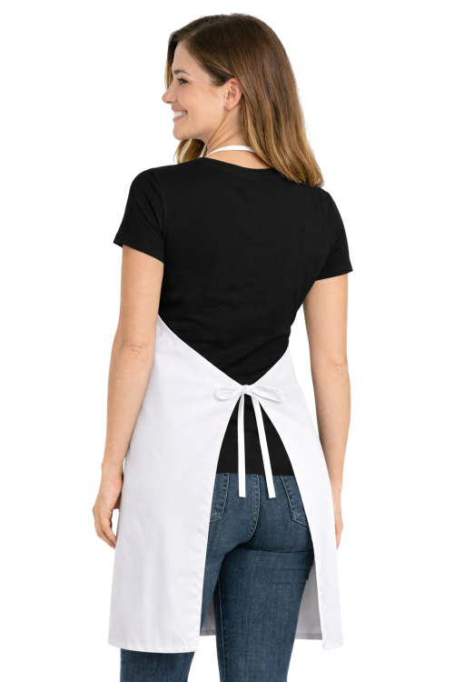 Fartuszek kuchenny z kieszonka wiązany z tyłu kolor biały widok z tyłu.png