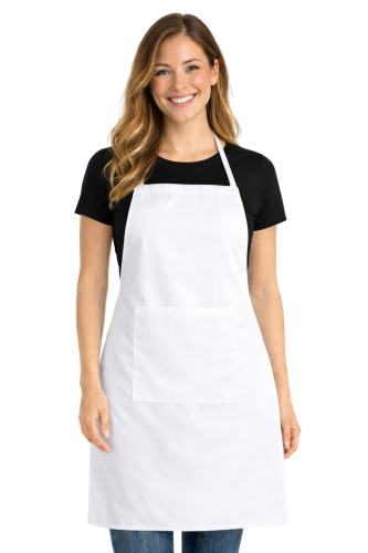 Fartuszek kuchenny z kieszonka wiązany z tyłu kolor biały.png