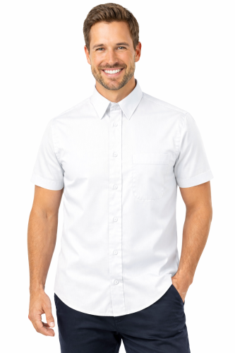 Koszula męska z krótkim rękawem zapinana na guziki biała.png